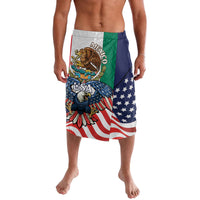 Printed board shorts with Mexico eagle artwork over U.S. stars-and-stripes