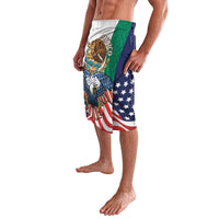 Printed board shorts with Mexican eagle graphic and U.S. stars-and-stripes