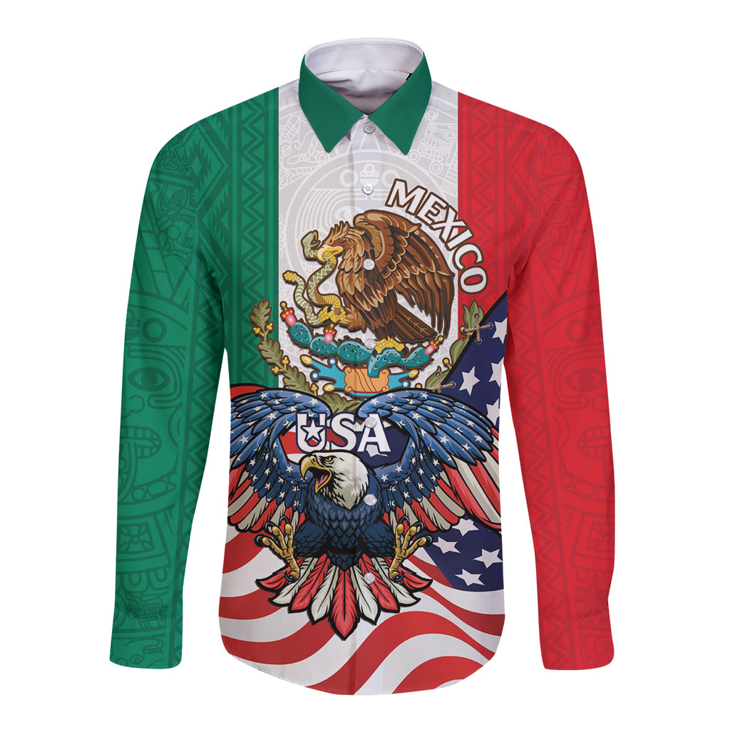 Unisex long-sleeve button shirt with eagle graphic, Mexico and USA colors