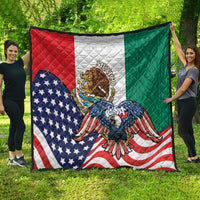 Wall-hanging quilt with red, white, and green sections showing eagle, stars, and stripes