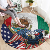 Round area rug featuring eagle artwork and flag-style Mexico/USA colors: blue, red, green