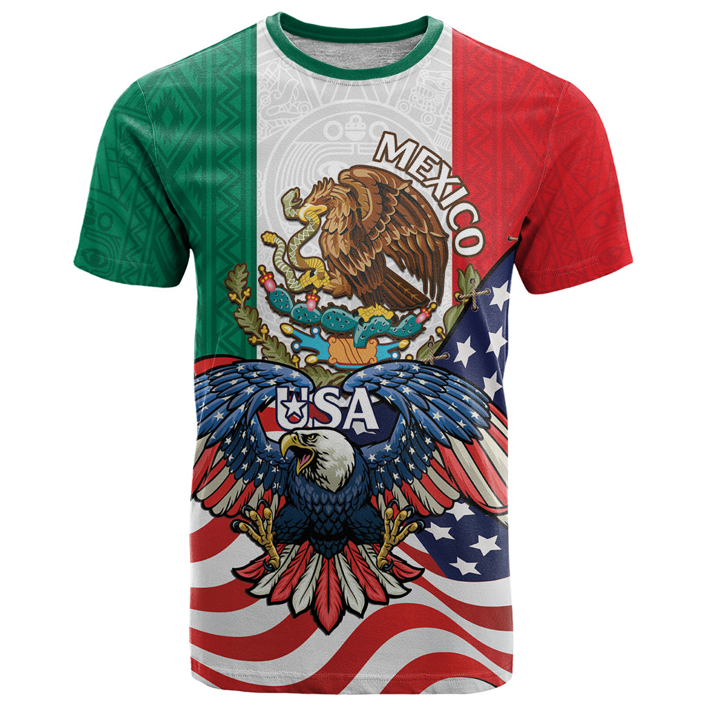 United States And Mexico T Shirt USA Eagle With Mexican Aztec