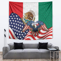 Patriotic wall tapestry with US stars, blue eagle, and Mexico crest in red and green