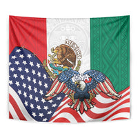Close-up patriotic wall tapestry with blue eagle centered on US stars and Mexico emblem