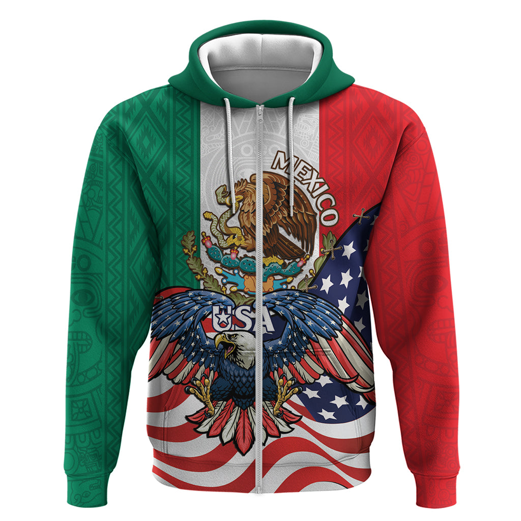 United States And Mexico Zip Hoodie USA Eagle With Mexican Aztec - Wonder Print Shop