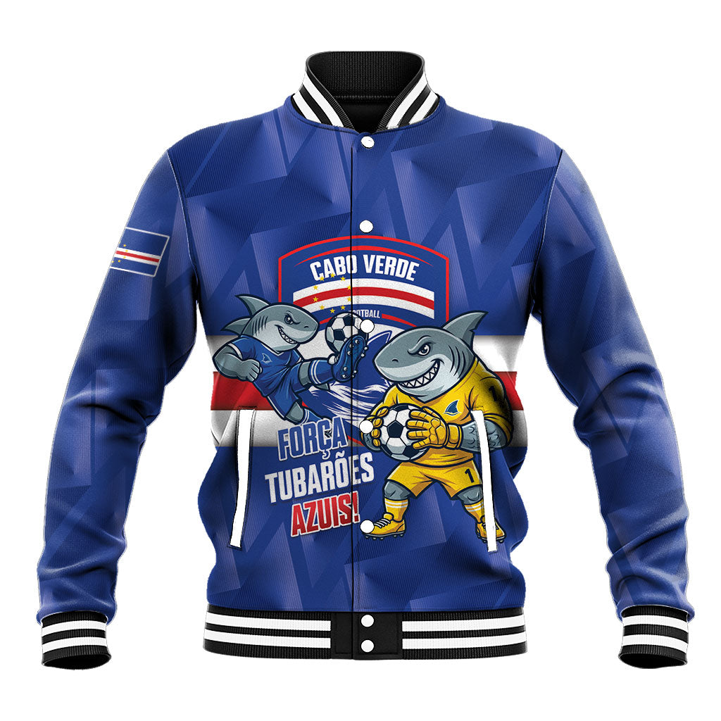Cabo Verde Football 2026 Custom Baseball Jacket Forca Tubaroes Azuis