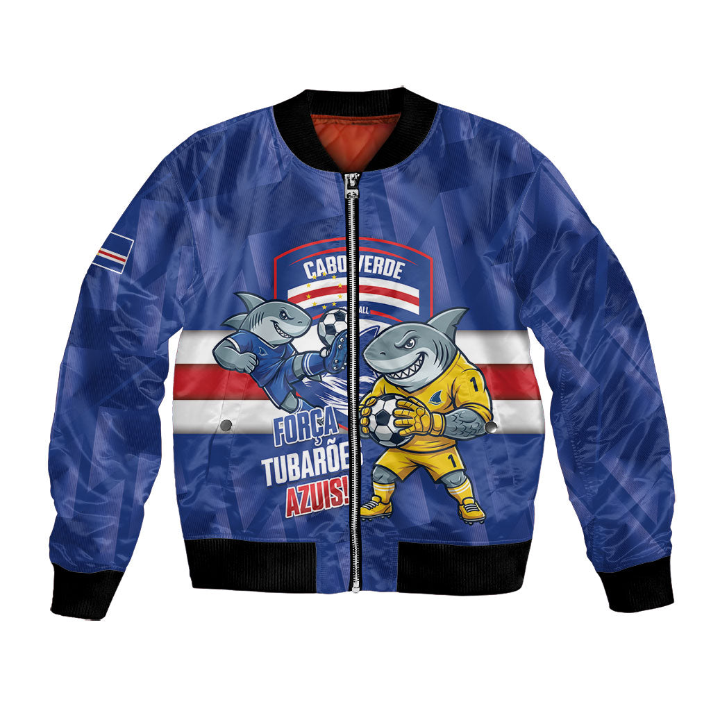 Cabo Verde Football 2026 Custom Bomber Jacket Forca Tubaroes Azuis