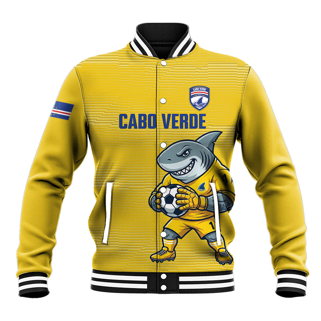 Cabo Verde Football 2026 Custom Baseball Jacket Tubaroes Azuis Goalkeeper Yellow Jersey