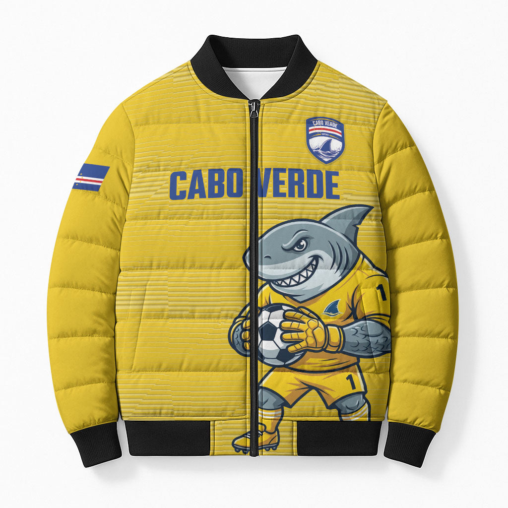 Cabo Verde Football 2026 Custom Bomber Puffer Jacket Tubaroes Azuis Goalkeeper Yellow Jersey