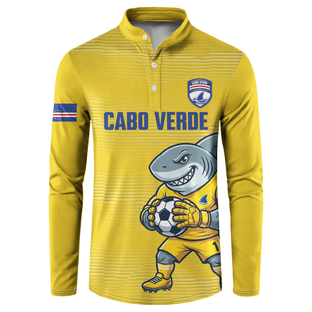 Cabo Verde Football 2026 Custom Button Sweatshirt Tubaroes Azuis Goalkeeper Yellow Jersey