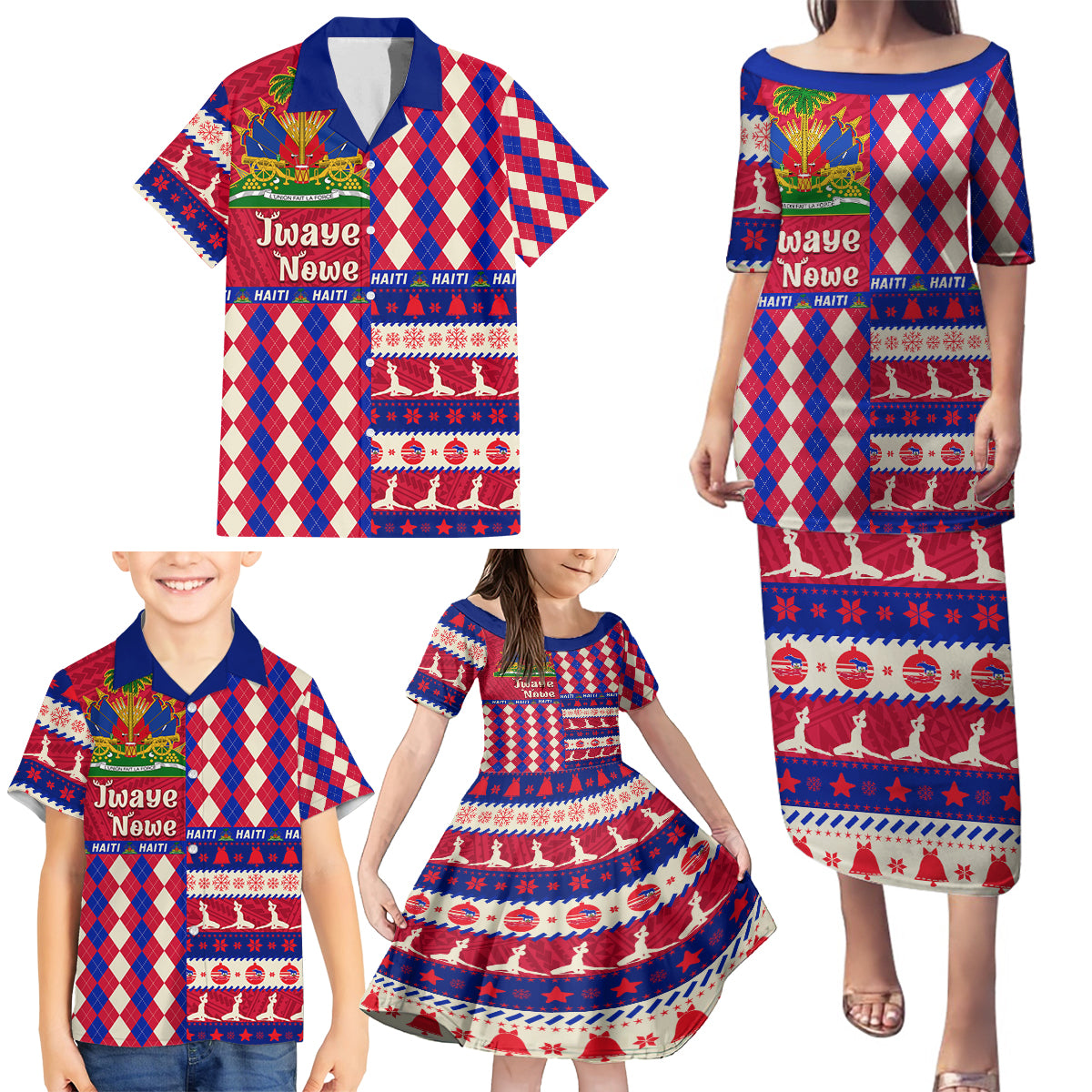 Haiti Christmas Family Matching Puletasi Dress and Hawaiian Shirt Jwaye Nowe 2023 With Coat Of Arms - Wonder Print Shop