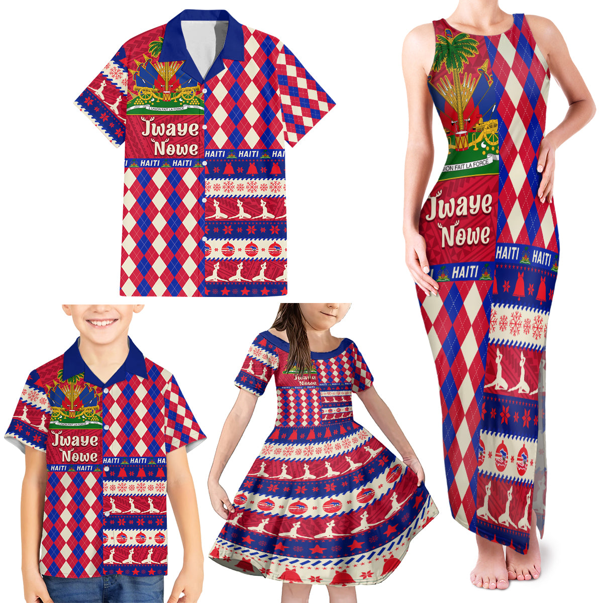 Haiti Christmas Family Matching Tank Maxi Dress and Hawaiian Shirt Jwaye Nowe 2023 With Coat Of Arms - Wonder Print Shop