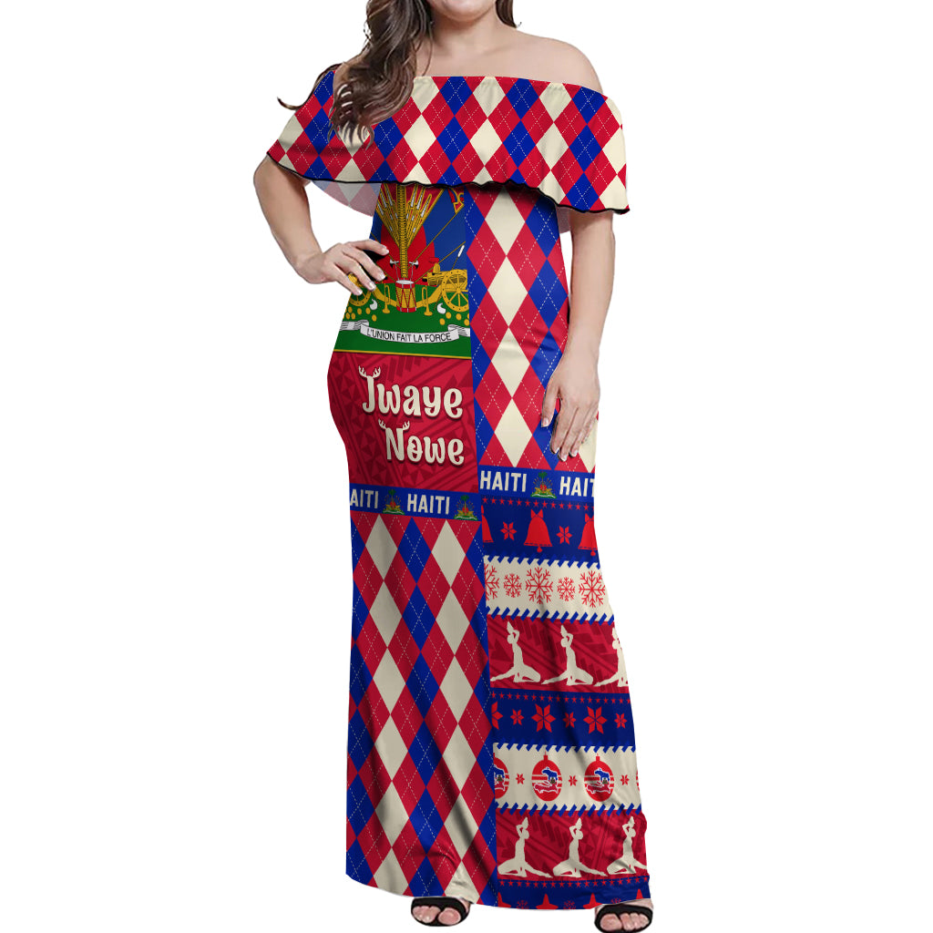 Haiti Christmas Off Shoulder Maxi Dress Jwaye Nowe 2023 With Coat Of Arms - Wonder Print Shop