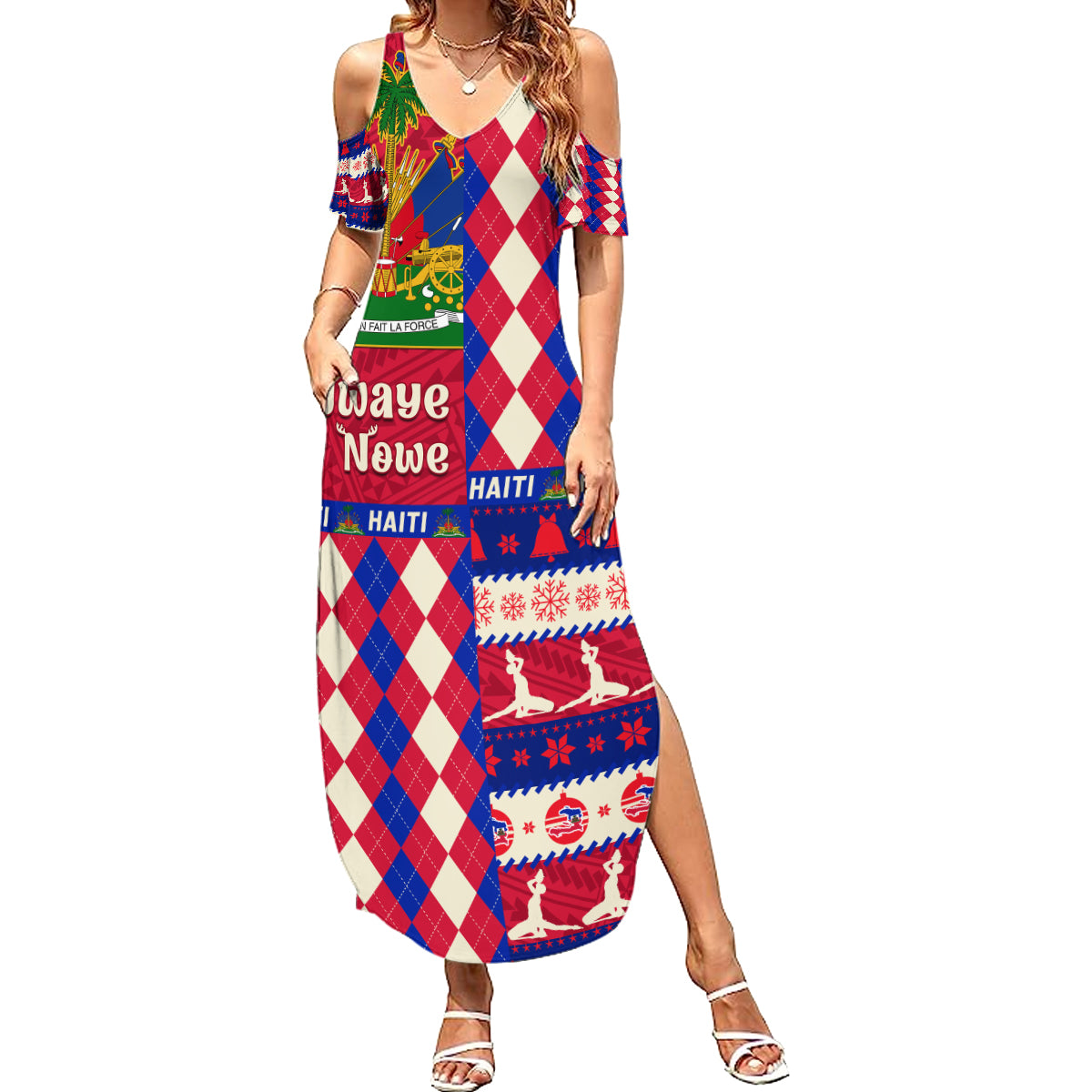 Haiti Christmas Summer Maxi Dress Jwaye Nowe 2023 With Coat Of Arms - Wonder Print Shop