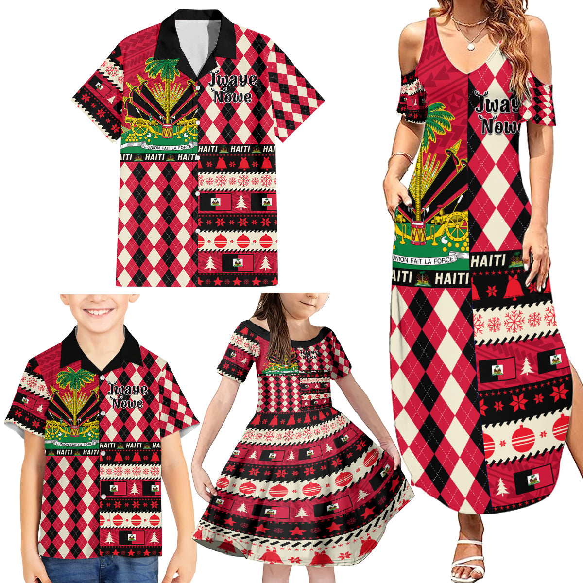 Haiti 1964 Christmas Family Matching Summer Maxi Dress and Hawaiian Shirt Jwaye Nowe 2023 With Coat Of Arms - Wonder Print Shop