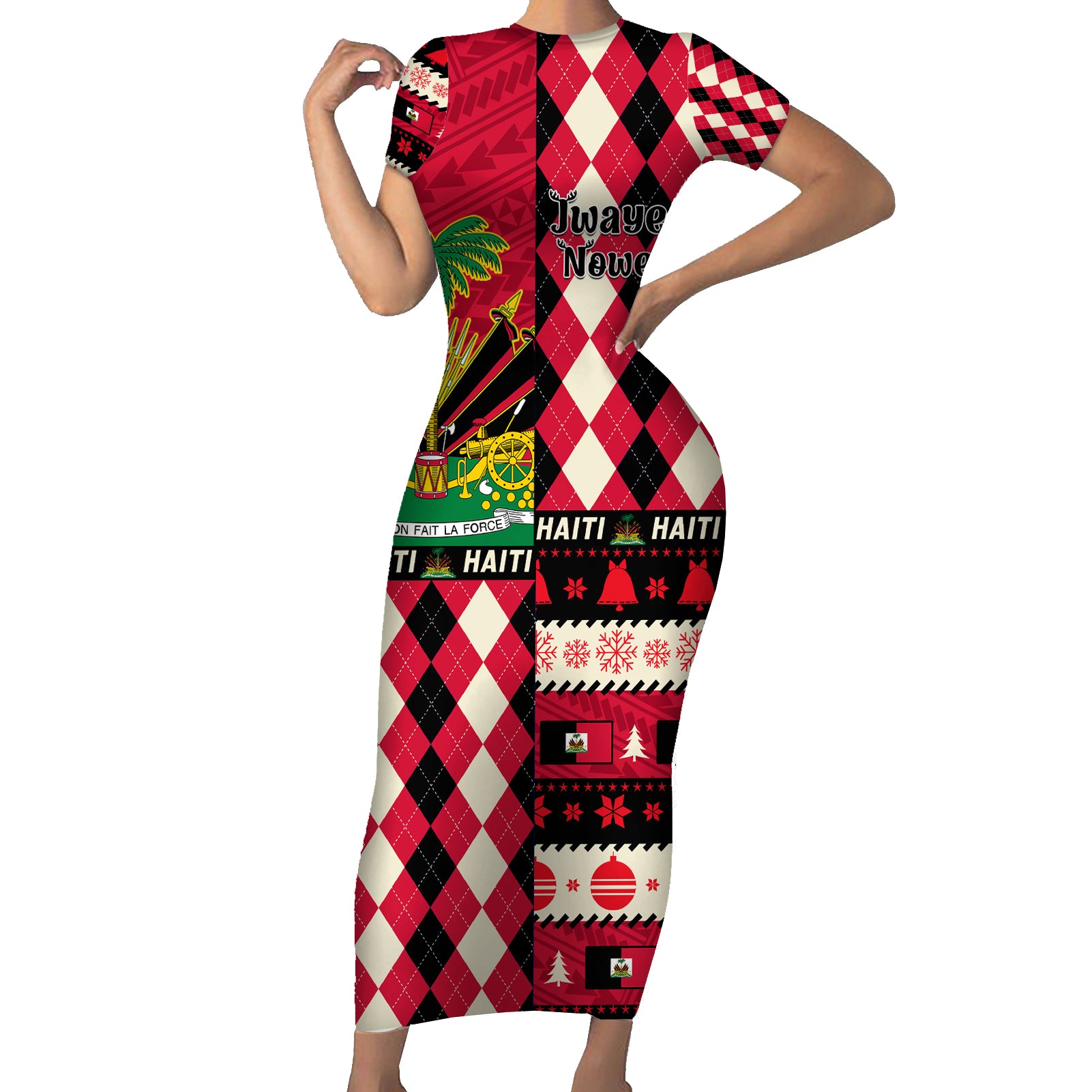 Haiti 1964 Christmas Short Sleeve Bodycon Dress Jwaye Nowe 2023 With Coat Of Arms - Wonder Print Shop