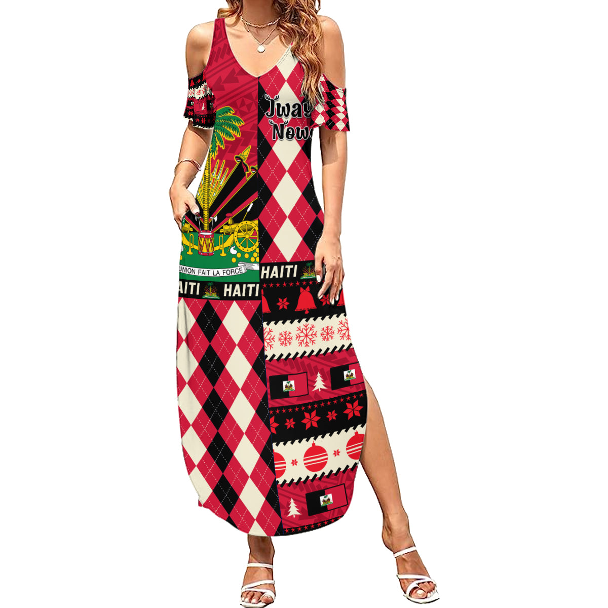 Haiti 1964 Christmas Summer Maxi Dress Jwaye Nowe 2023 With Coat Of Arms - Wonder Print Shop