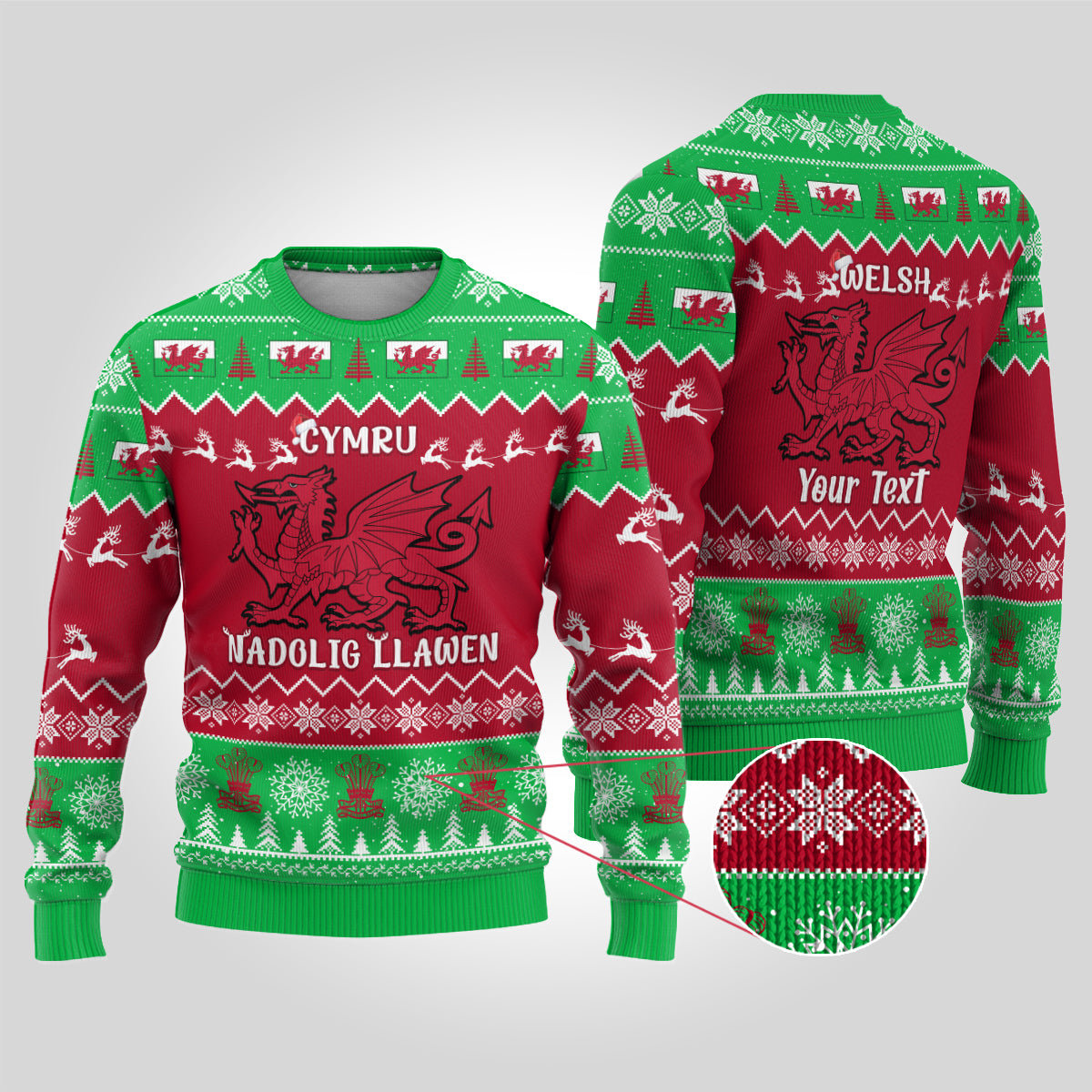 Personalised Wales Christmas Ugly Christmas Sweater Nadolig Llawen Cymru Unique Version - Wonder Print Shop