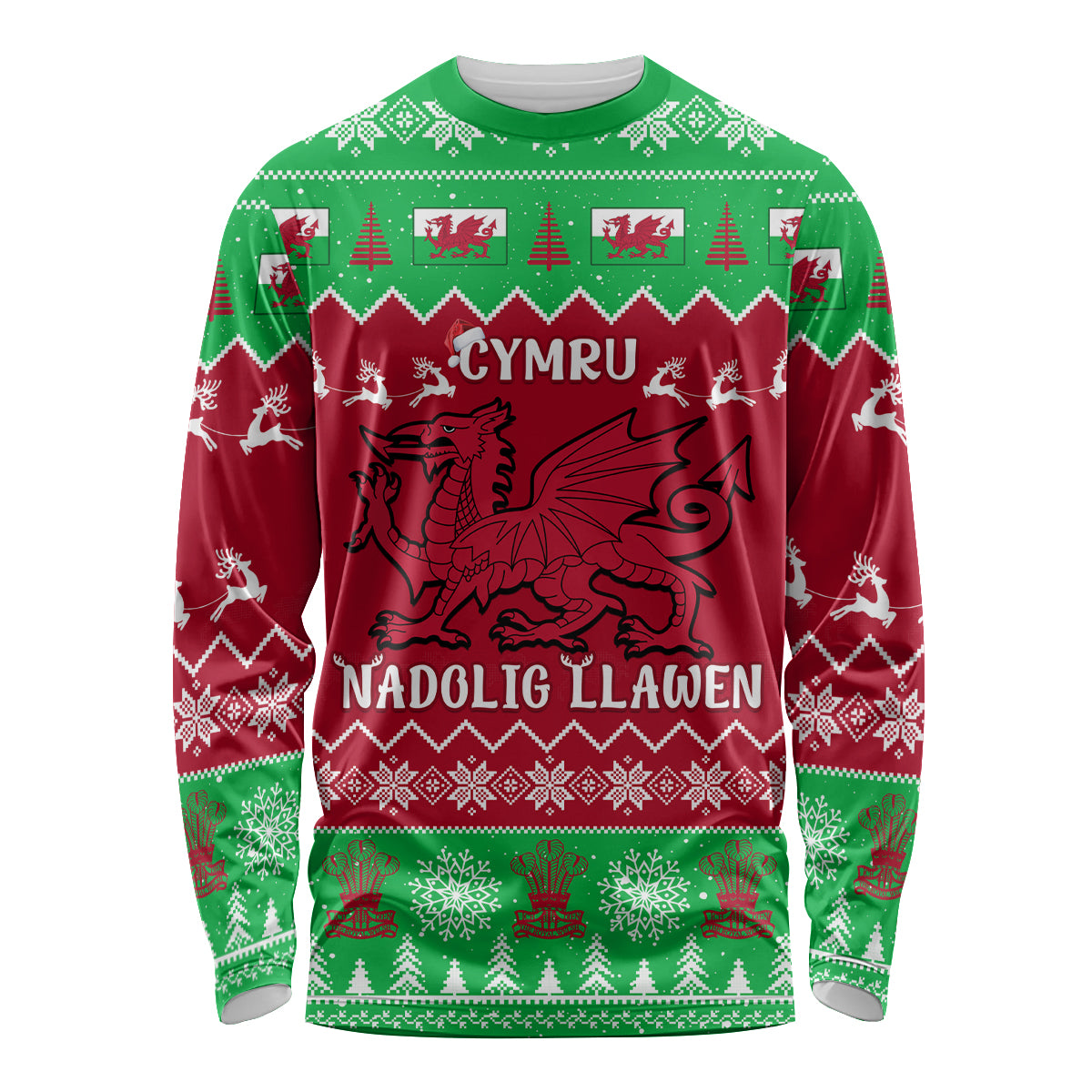 Personalised Wales Christmas Long Sleeve Shirt Nadolig Llawen Cymru Unique Version - Wonder Print Shop