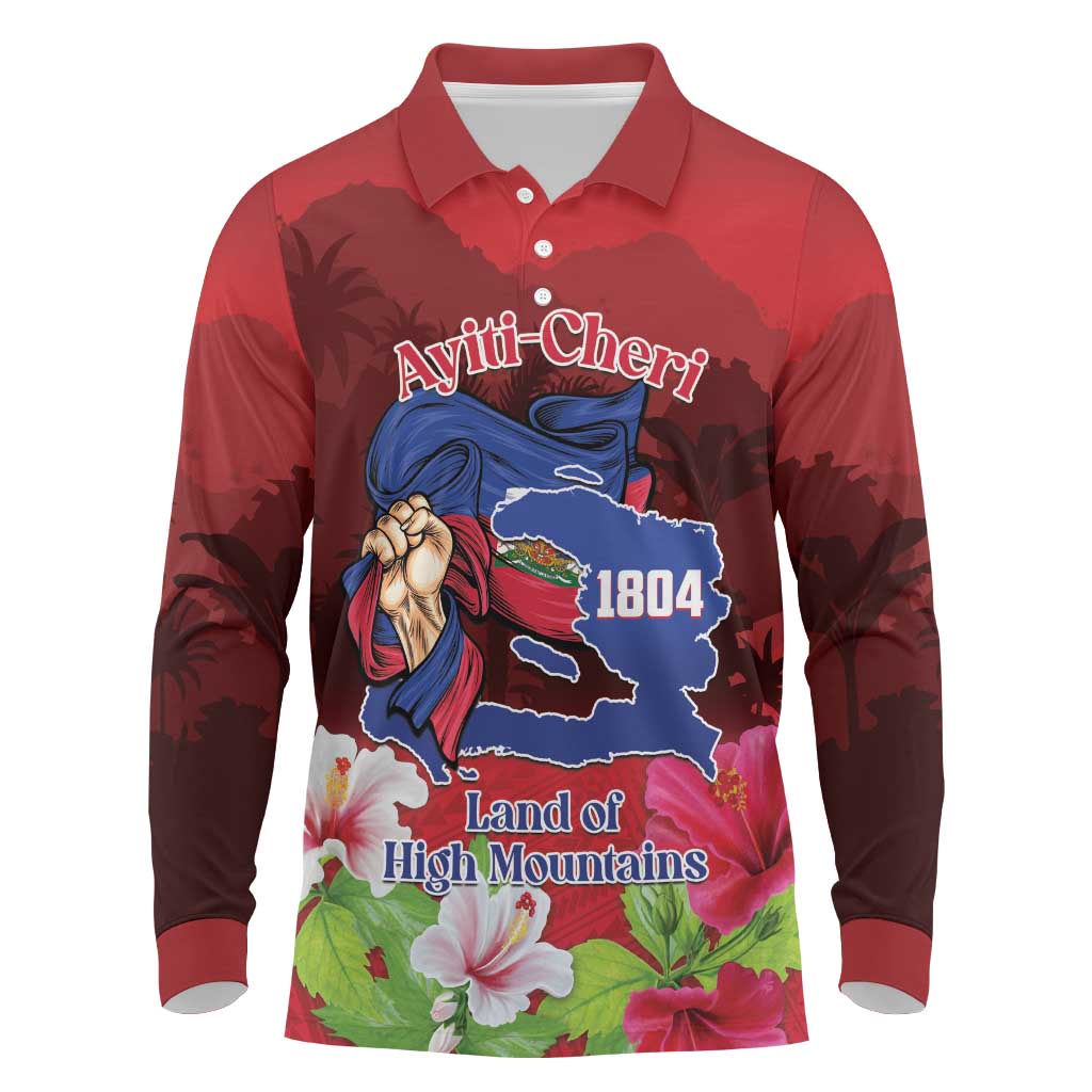 Ayiti-Cheri Independence Day Long Sleeve Polo Shirt Land of High Mountains - Wonder Print Shop