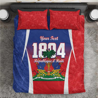 Personalized duvet cover set with red and blue flag design, 1804, Your Text, and two pillows