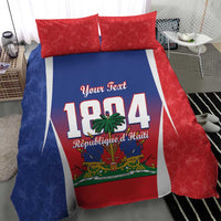 Personalized duvet cover set with red and blue 1804 flag design and Your Text, plus 2 red pillows