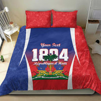 Personalized bedding set with Haiti 1804 flag print, Your Text, red/blue duvet, and 2 matching pillows