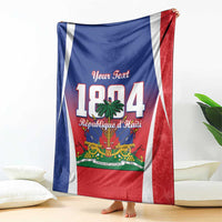 Personalized Haiti 1804 blanket 'Your Text' print, blue red white flag style with 1804