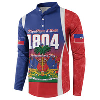 Haiti 1804 button sweatshirt with blue-red sleeves and front graphic