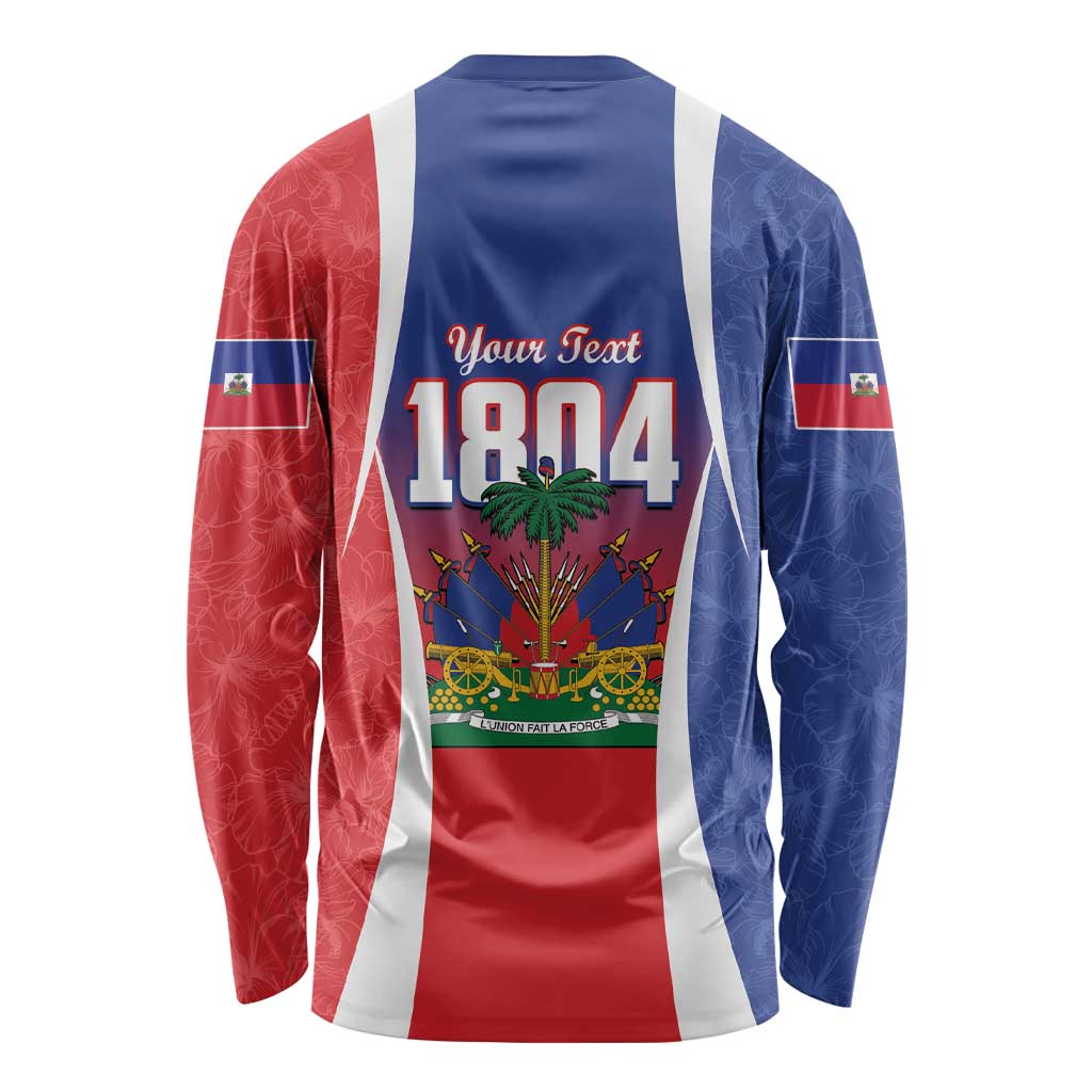 Unisex long-sleeve shirt, blue back with red/white panels and 1804 Independence design