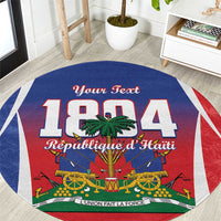 Round blue Haiti 1804 rug with personalized text