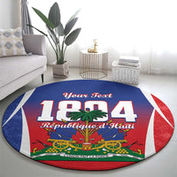 Round blue carpet with Haiti 1804 design and personalized text
