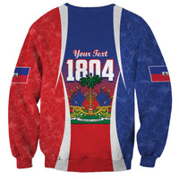 Unisex blue and red sweatshirt with 'Your Text' over '1804' front graphic