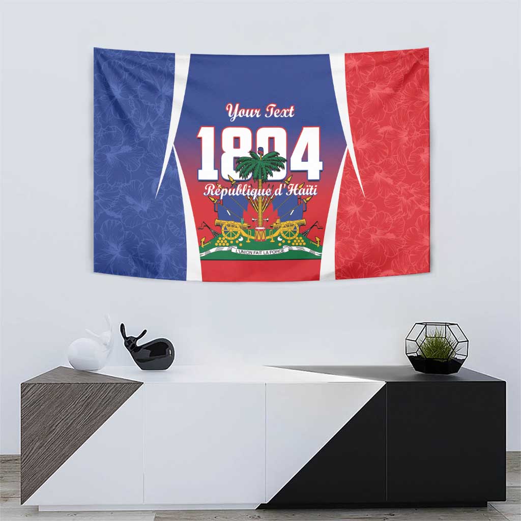 Haiti 1804 tapestry with blue and red sides, central white stripe, palm emblem