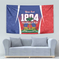 Personalized Haiti 1804 tapestry with blue, red, and white flag design and custom text