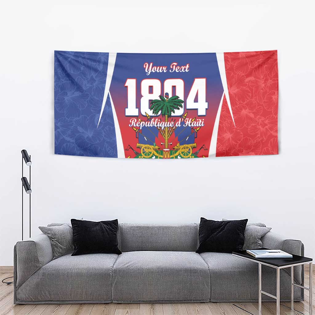 Haiti 1804 personalized wall tapestry with blue-red color blocks and palm coat of arms