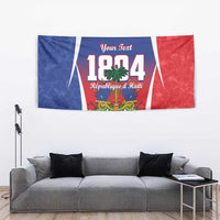 Haiti 1804 personalized wall tapestry with blue-red color blocks and palm coat of arms