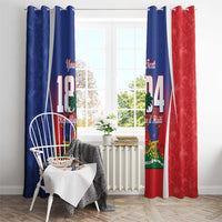 Haiti 1804 window curtain set with blue and red panels and tall flag artwork