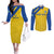 Custom Saint Lucia Football Couples Matching Off The Shoulder Long Sleeve Dress and Long Sleeve Button Shirt 2025 Go Champions - Yellow Version