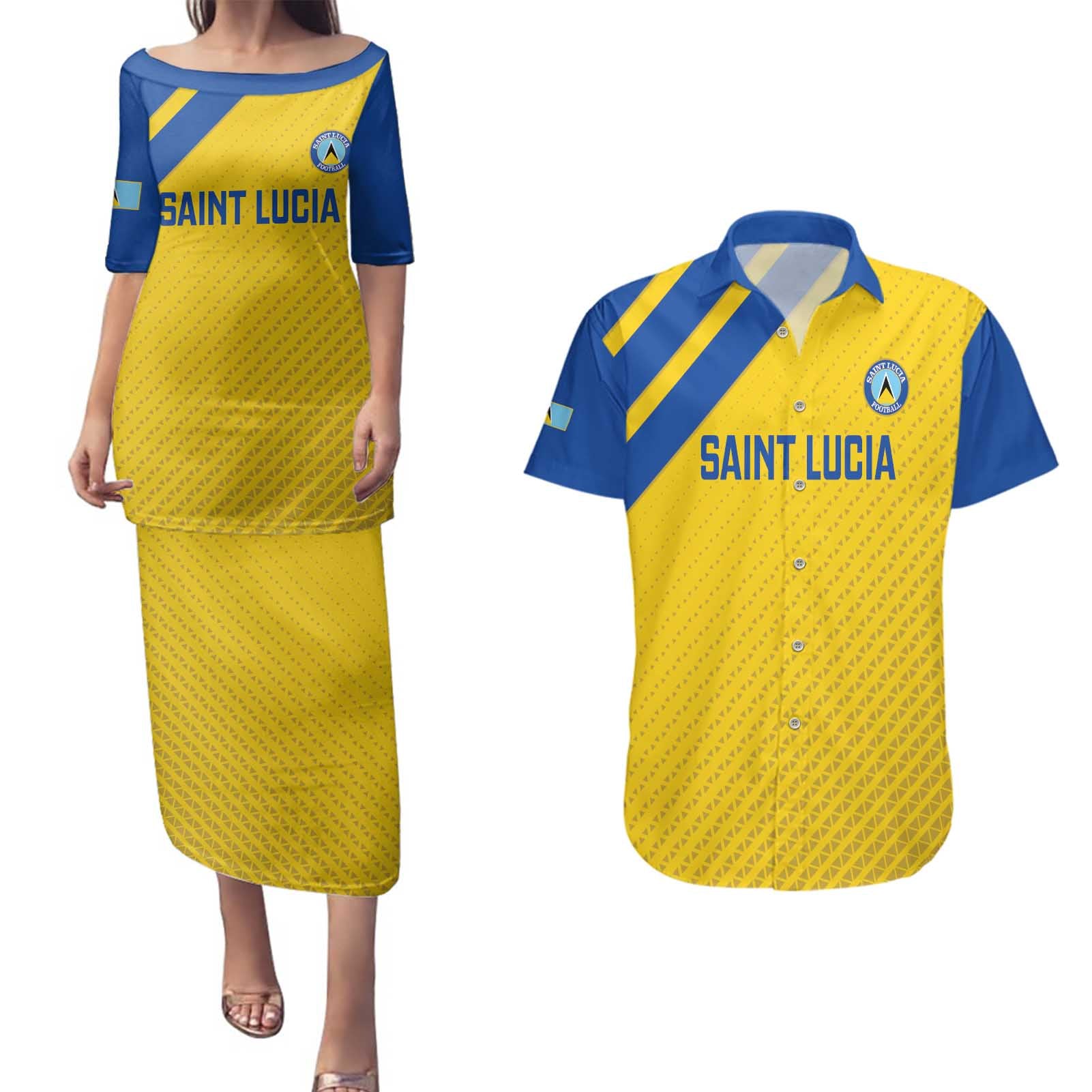 Custom Saint Lucia Football Couples Matching Puletasi and Hawaiian Shirt 2025 Go Champions - Yellow Version