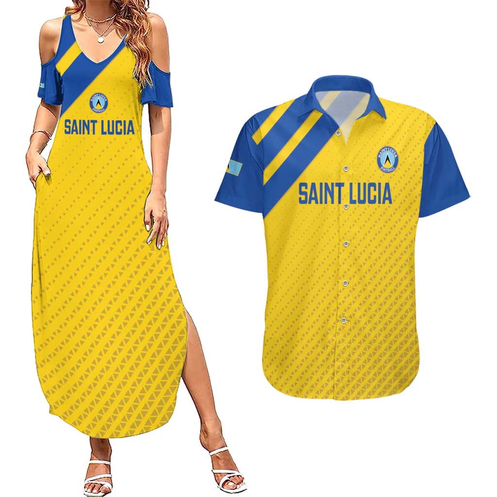 Custom Saint Lucia Football Couples Matching Summer Maxi Dress and Hawaiian Shirt 2025 Go Champions - Yellow Version