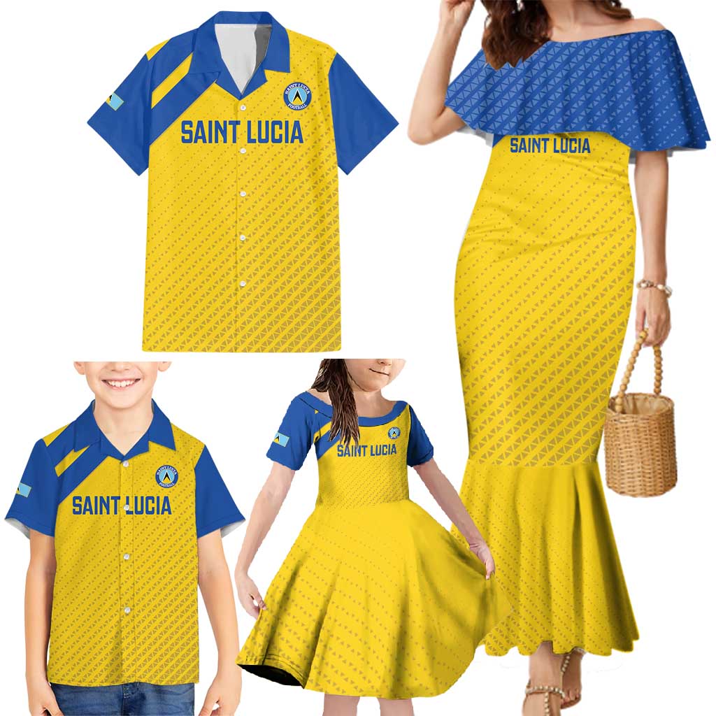 Custom Saint Lucia Football Family Matching Mermaid Dress and Hawaiian Shirt 2025 Go Champions - Yellow Version