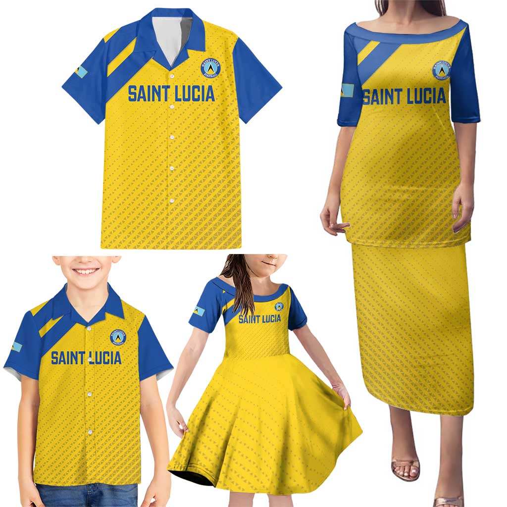 Custom Saint Lucia Football Family Matching Puletasi and Hawaiian Shirt 2025 Go Champions - Yellow Version