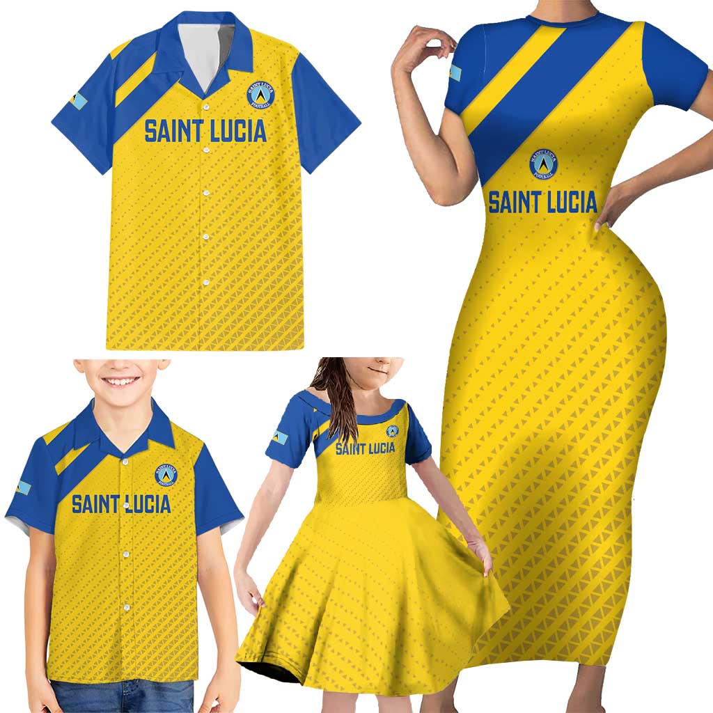 Custom Saint Lucia Football Family Matching Short Sleeve Bodycon Dress and Hawaiian Shirt 2025 Go Champions - Yellow Version