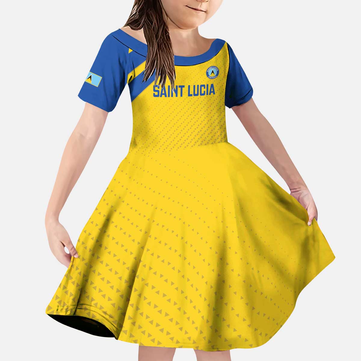 Custom Saint Lucia Football Kid Short Sleeve Dress 2025 Go Champions - Yellow Version