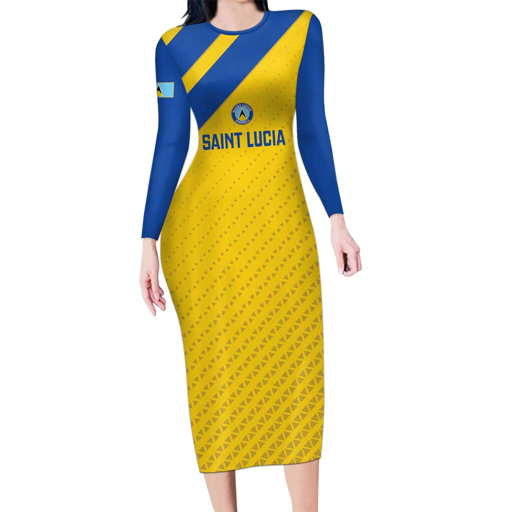 Custom Saint Lucia Football Long Sleeve Bodycon Dress 2025 Go Champions - Yellow Version