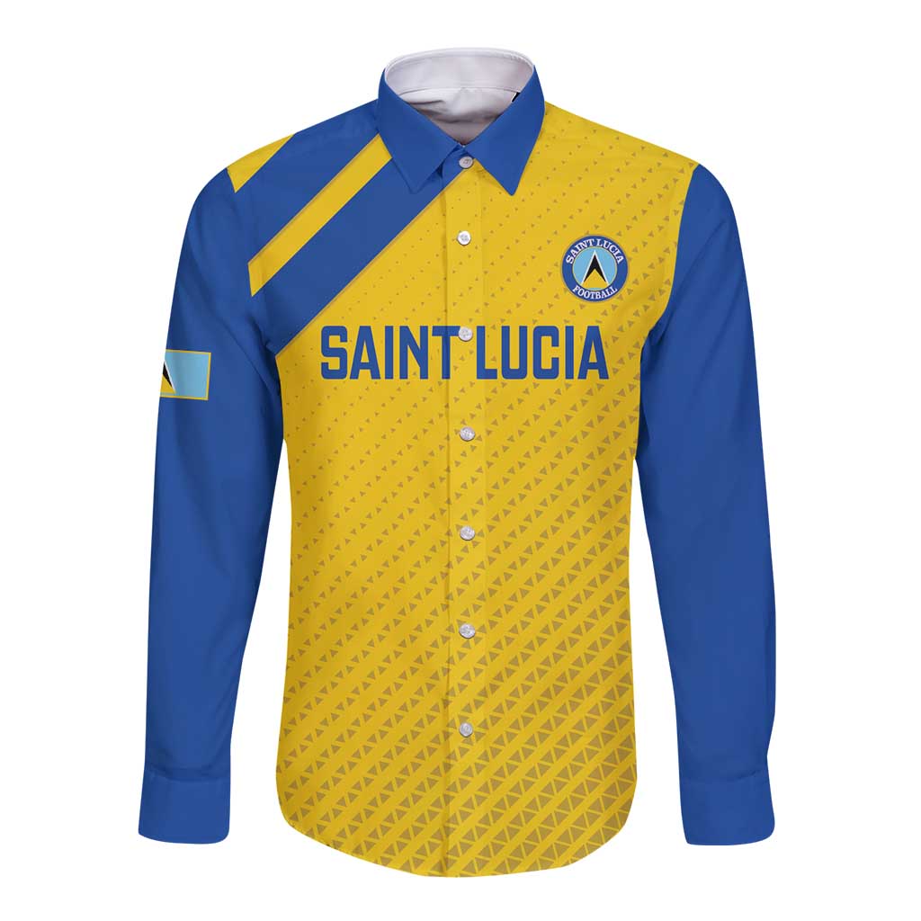 Custom Saint Lucia Football Long Sleeve Button Shirt 2025 Go Champions - Yellow Version