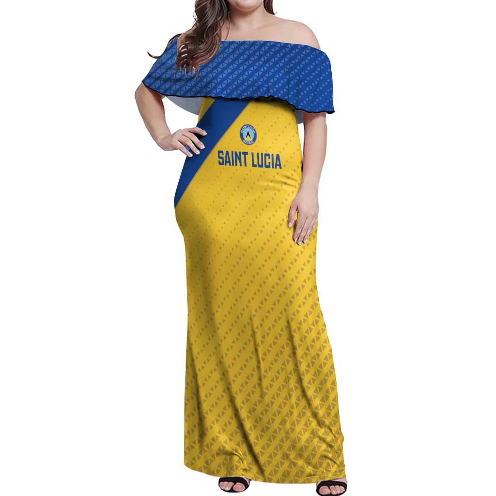 Custom Saint Lucia Football Off Shoulder Maxi Dress 2025 Go Champions - Yellow Version