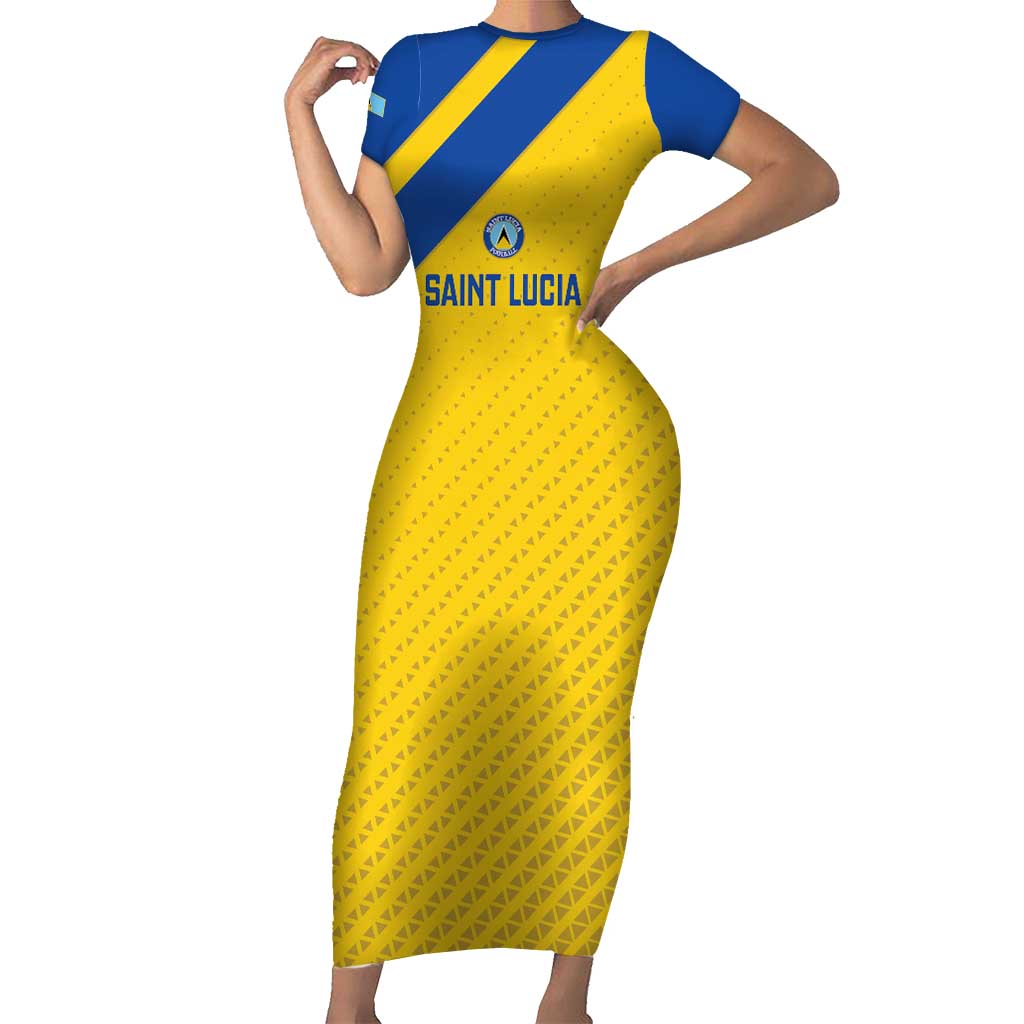 Custom Saint Lucia Football Short Sleeve Bodycon Dress 2025 Go Champions - Yellow Version