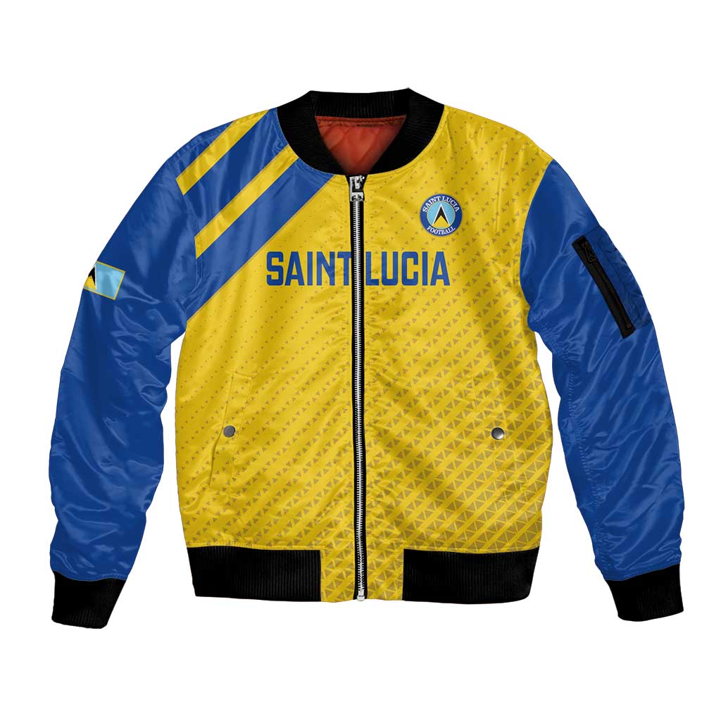 Custom Saint Lucia Football Sleeve Zip Bomber Jacket 2025 Go Champions - Yellow Version